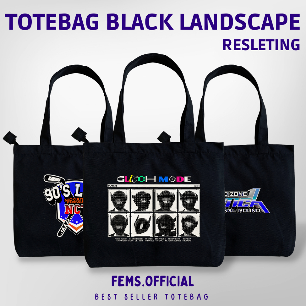 Tote bag Landscape Kanvas Twill Hitam Kpop NCT Totebag NCT 127 Tutup Resleting