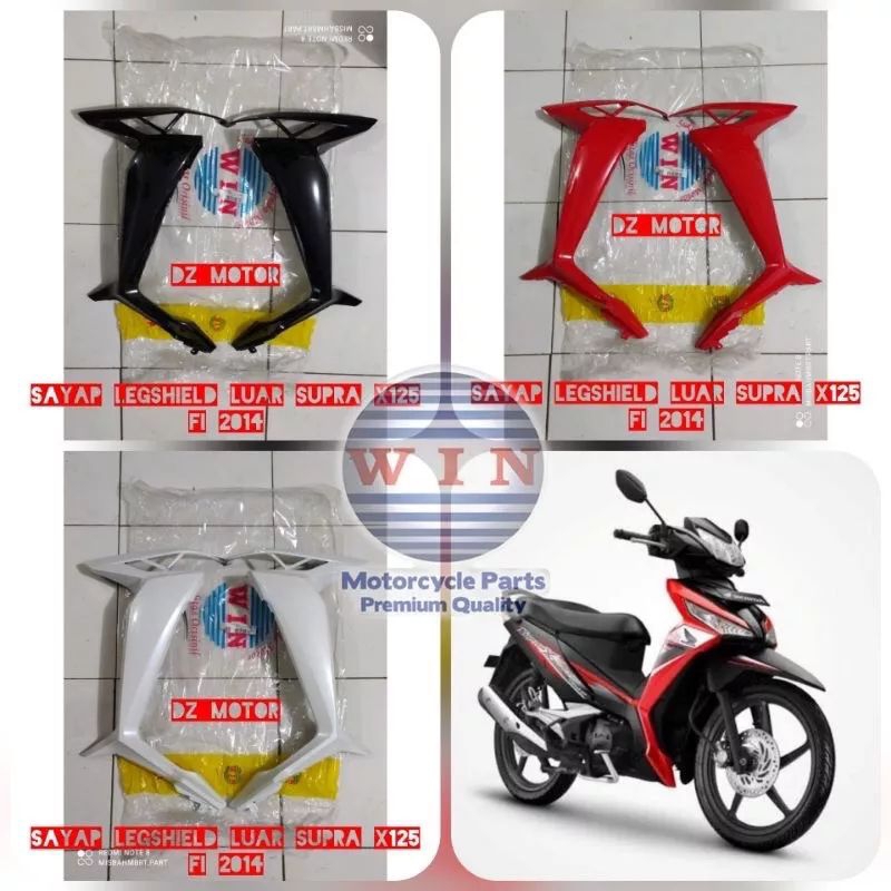 Cover sayap samping kanan kiri/Legshield luar Supra x 125 fi 2014 merah cabe hitam putih biru
