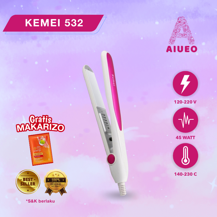 AIUEO | Catokan Kemei 532 Murah Curly Straight Lurus Keriting Alat Catok Rambut 2 in 1 3 in 1 | Catokan Viral COD Original