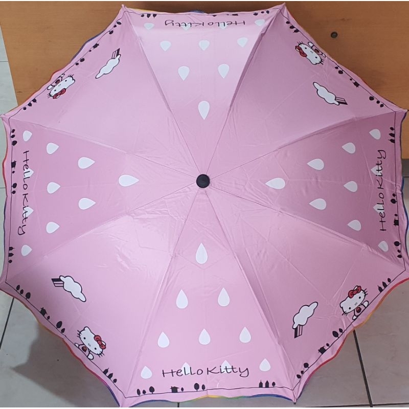 Payung Lipat fancy motif hello kitty gelombang