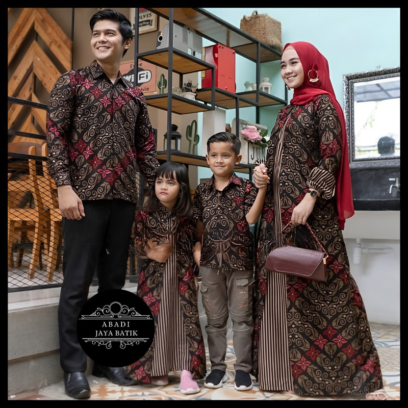 Sarimbit Batik Couple Keluarga New Cardy Series Modern Ayah Ibu Dan Anak Motif Songket Merah Sania R