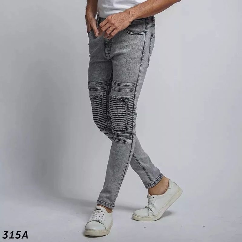 Celana Jeans Sobek Ripped Panjang Pria - Skinny Jeans Bikers Pria Premium