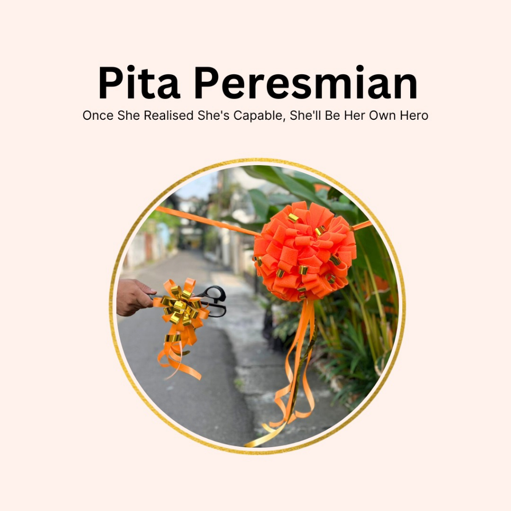 Dqueen Florist - Pita Peresmian Pompom Aksen Emas Silver Gunting Hias