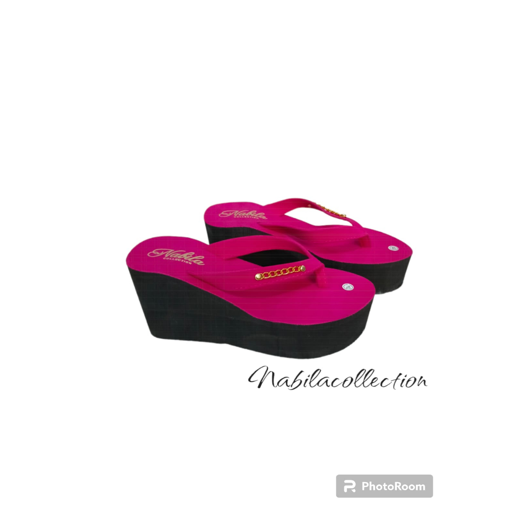 Sandal Wedges Tinggi Jepit Rantai Wanita