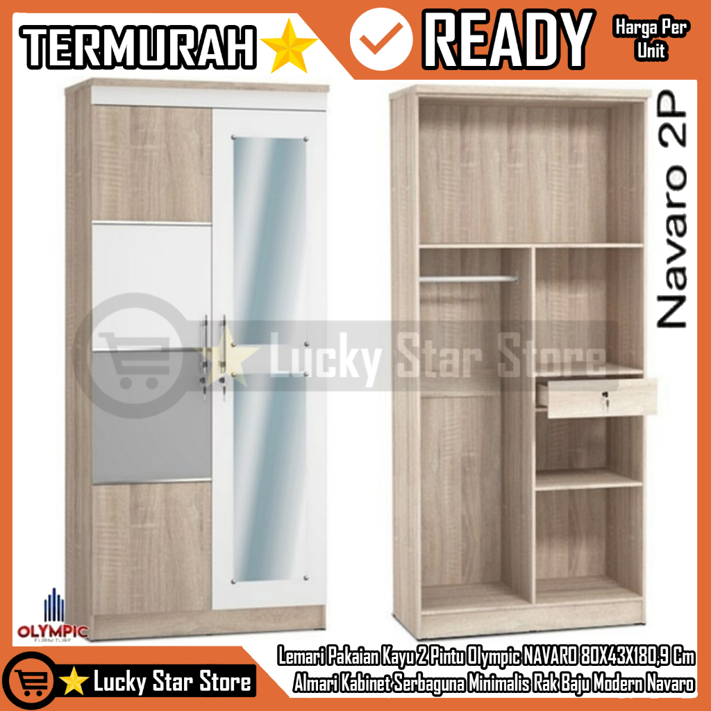 [Kargo] Lemari Pakaian Kayu 2 Pintu Olympic LITE NAVARO Baju Wadrobe 80x43x180,9 cm Kabinet Serbagun