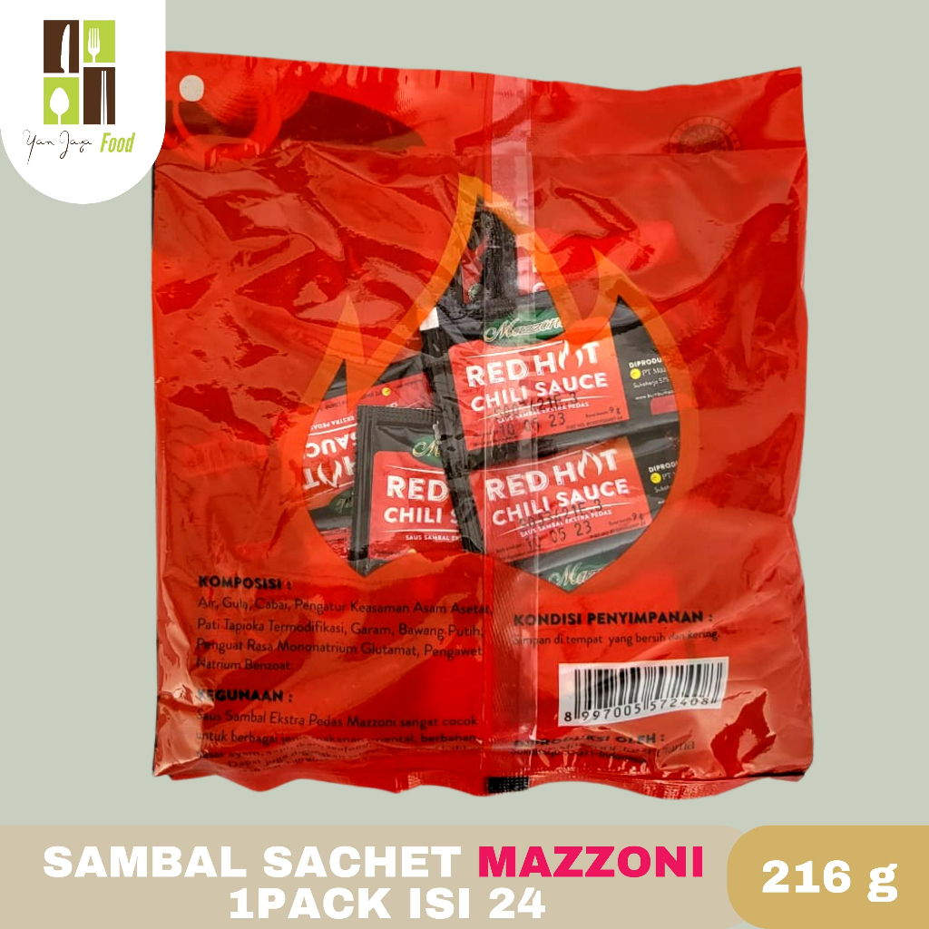 Mazzoni Saus Sachet Pedas Saus Red Hot Chili [@9gr isi 24]  15 PACK / 1 CARTON