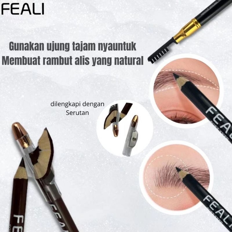 FEALI Eyebrow Pencil 2 IN 1 Pensil Alis dengan Spoolie dan Serutan / Celak / Eyebrow Pencil