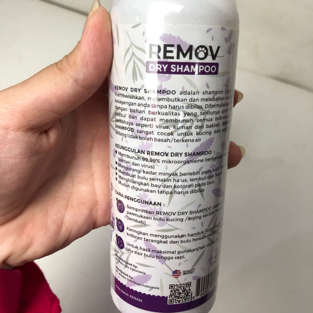 Remov Dry Shampoo 250ml / Shampo Kering Tanpa Bilas Kucing &amp; Anjing Murah