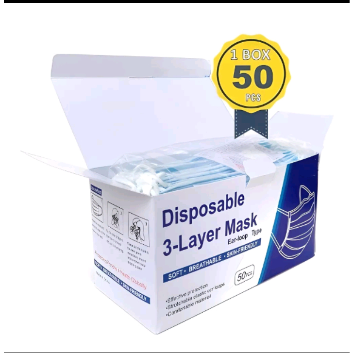 Masker 3 ply 50 pcs Murah  Earloop Tebal