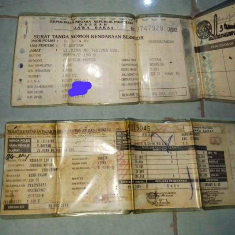 STNK VESPA PS THN 80