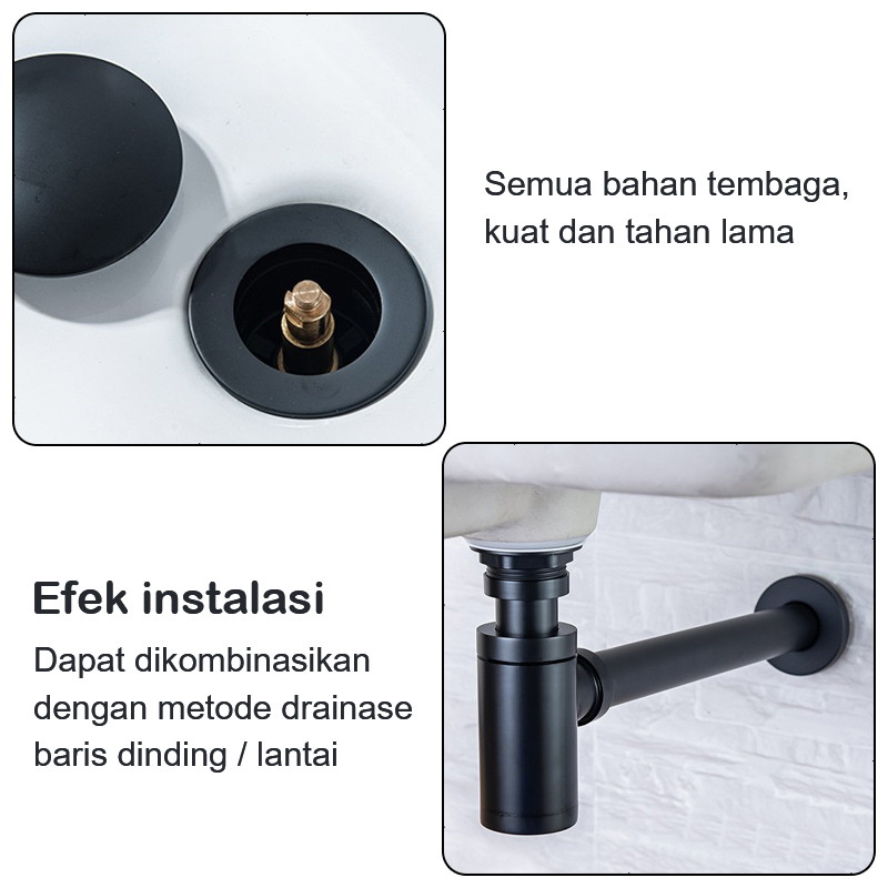 Saringan untuk bak cuci piring dan atau wastafel Sifon Wastafel Botol Stainless HITAM Pembuangan saringan saluran Kamar Mandi Air Wastafel Drainer