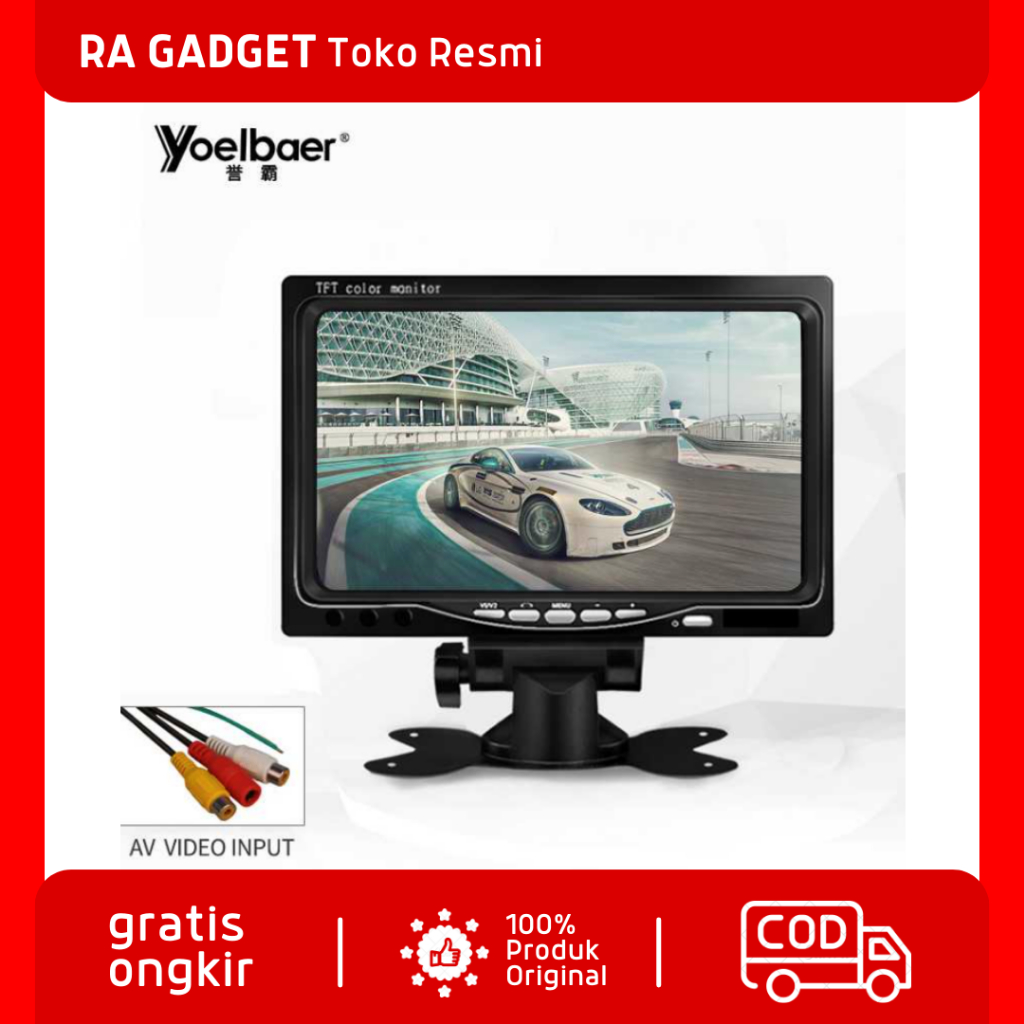 Layar Monitor Parkir Mundur Mobil TFT LCD 7 Inch / Layar Monitor Lcd Parkir Belakang Tv Mini Mobil A