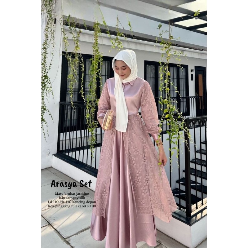 dress (Arasya Set ) maxy gamis perempuan brukat  dres brokat muslim baju kondangan maxi pesta modern import murah