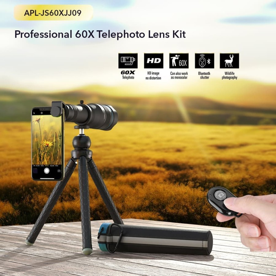 Lensa Kamera Smartphone Telephoto HD Zoom 60x Remote Bluetooth APEXEL