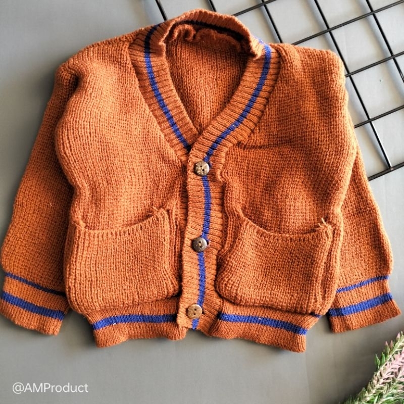 sweater rajut bayi saku 3-12 bulan