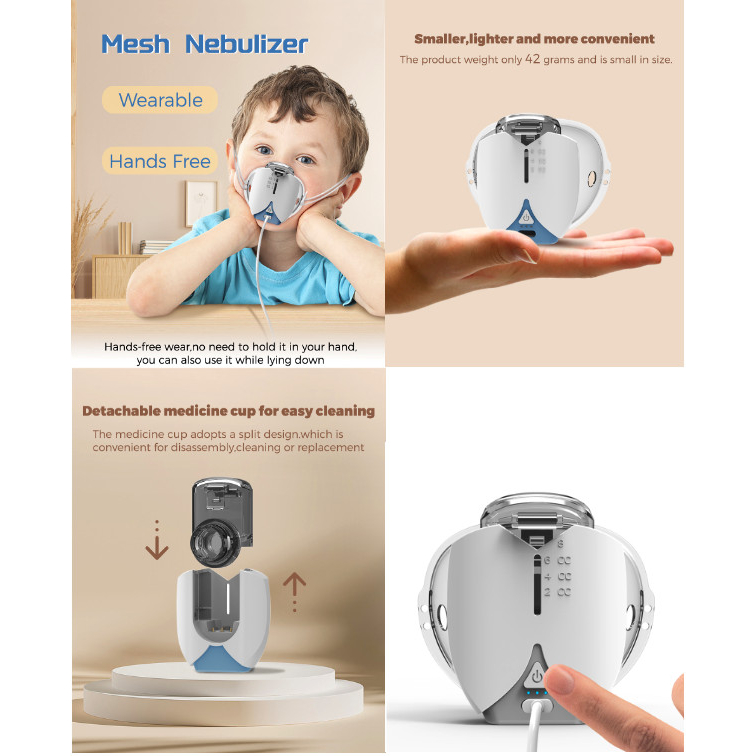 NB08 Wearable Mesh Nebulizer Uap Asma Inhaler Inhalasi Pernafasan