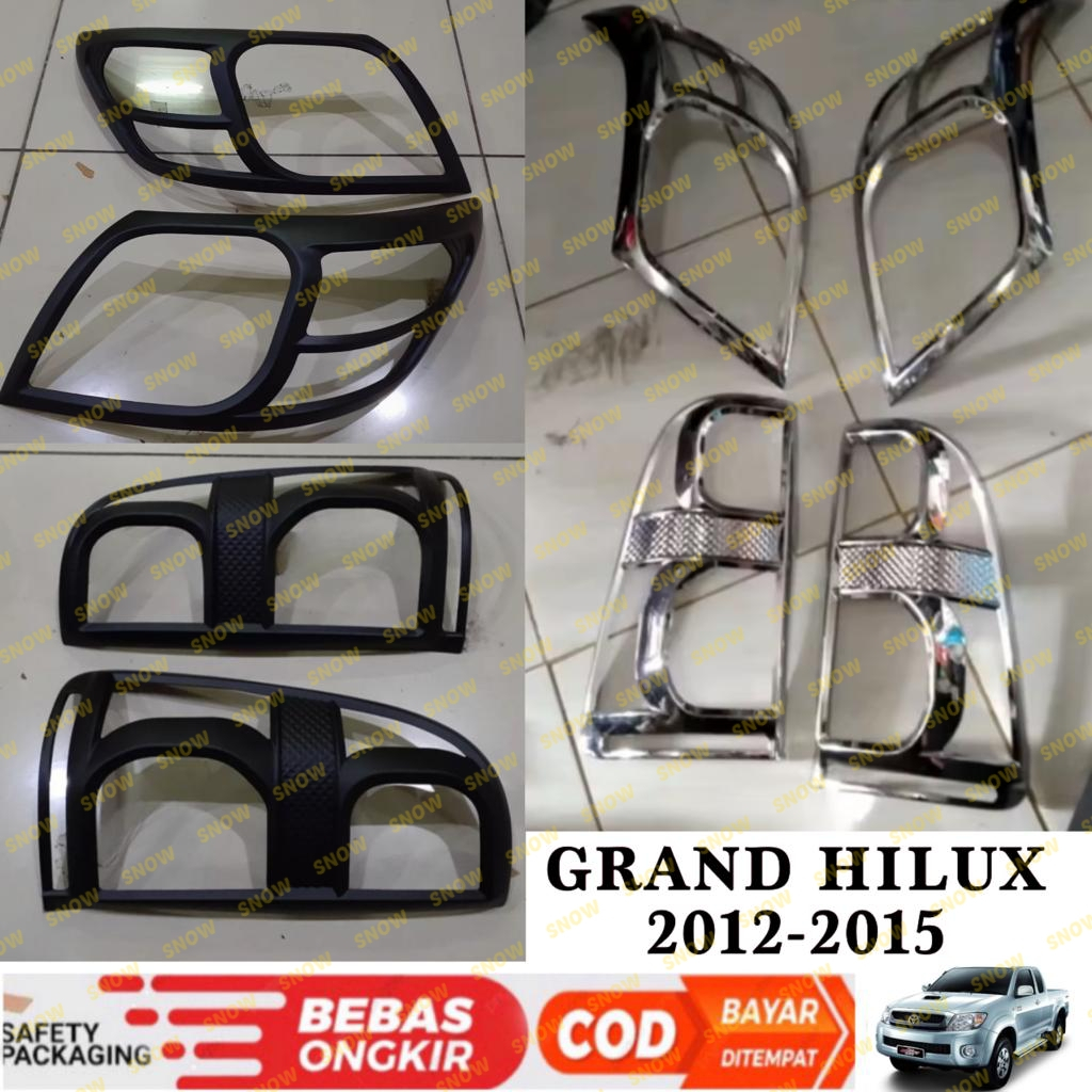 Paket Garnish Lampu Depan Belakang Grand Hilux 2012 2015 Hitam Chrome