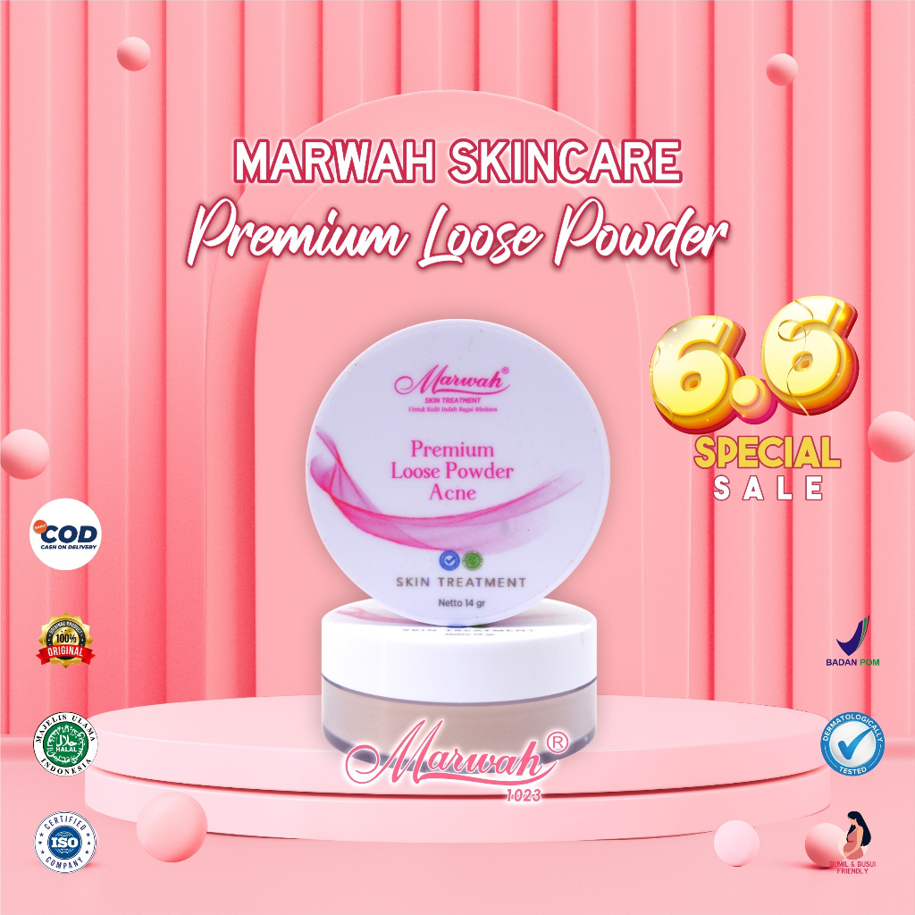 Marwah Skincare Premium Loose Powder Daily Bedak Tabur Ringan Untuk Kulit Wajah Normal Kering Berjerawat Original BPOM