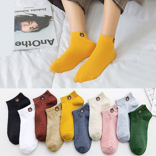 Kaos Kaki Fashion Unisex Motif Karakter Beruang Ankle Cute Short Socks Brown Wanita Pria Import Murah