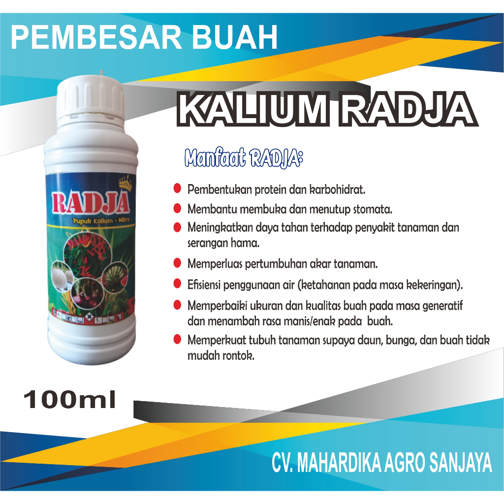 Pupuk Radja Kalium 100ml Cair Murni 95% + unsur Mikro Pembesar buah, umbi, Pupuk Kalium95 Tinggi Veg