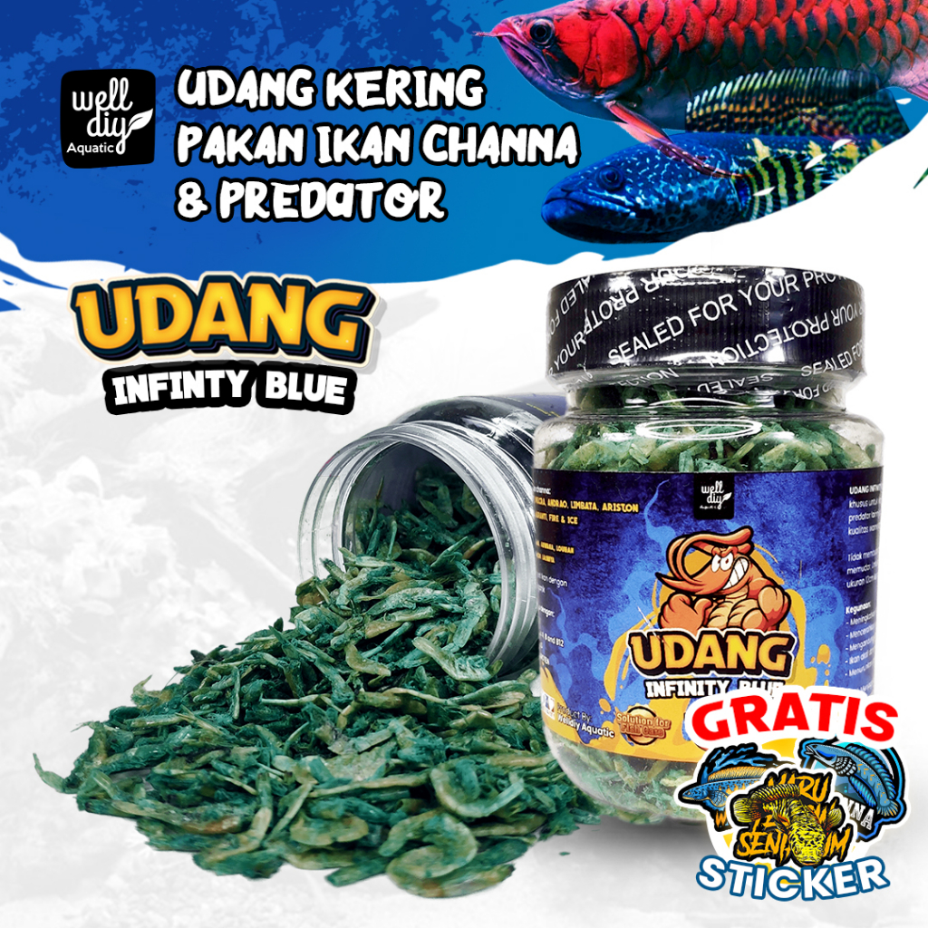 Udang Kering Blue Pakan Ikan Chana INFINITY BLUE Channa Predator Arowana Arwana Kura Kura - 30g