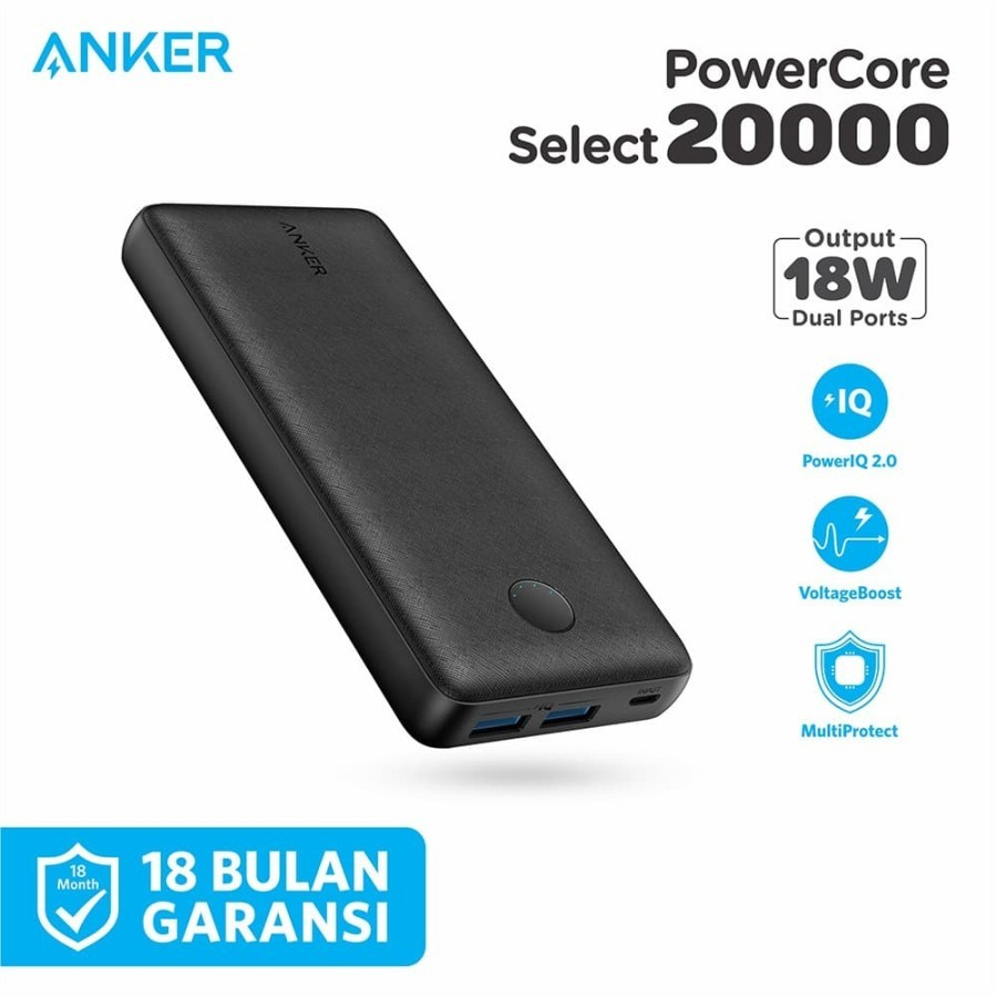 Anker Powerbank PowerCore Select 20.000 mAh 18W Dual USB Port - SKU A1363 - Garansi Resmi 18 Bulan