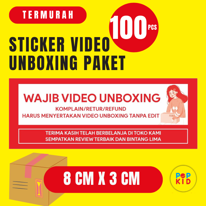 100 PCS - STICKER WAJIB VIDEO UNBOXING BEST SELLER UKURAN 8 X 3 CM