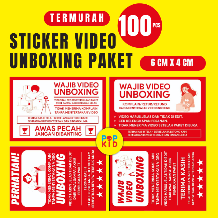 100 PCS - STICKER WAJIB VIDEO UNBOXING BEST SELLER UKURAN 6 X 4 CM