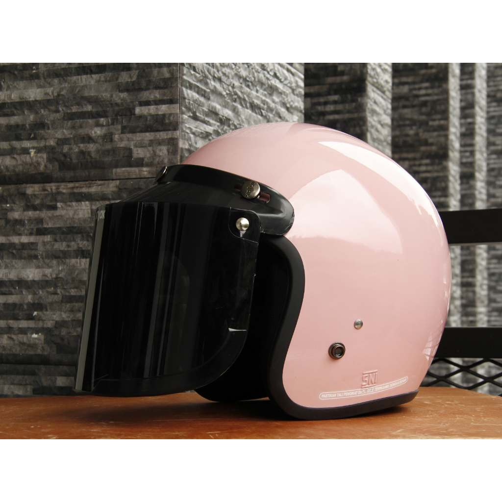 Helm bogo dewasa polos retro pria/wanita flat injak SNI