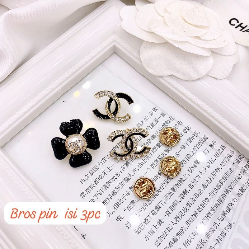 Bros import Bros Channel cantik untuk hiasan baju di dada kualitas Import Set isi 3pc Peniti Baju Import swarovsky bros Premium fashion import bahan Bagus B9027