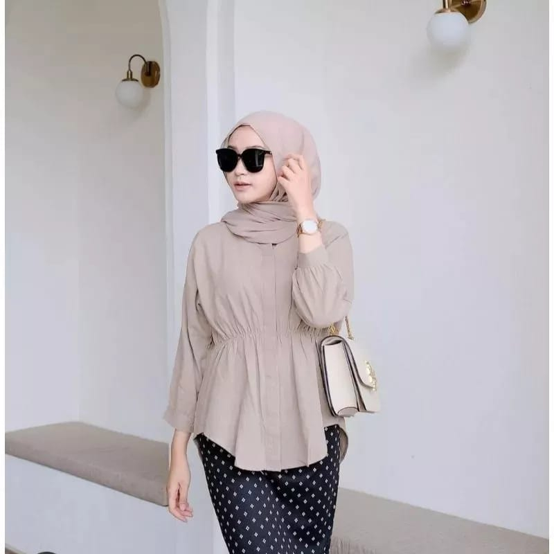 Anara Shirt Linen - Kemeja Serut Depan - Kemeja Wanita - Atasan Wanita Oversize