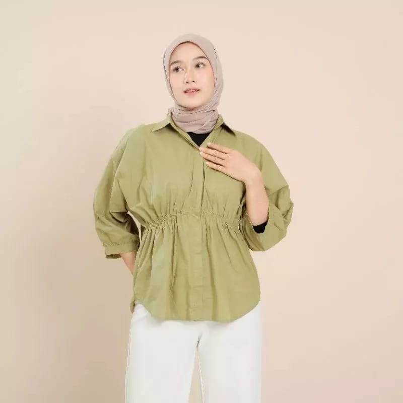 Anara Shirt Linen - Kemeja Serut Depan - Kemeja Wanita - Atasan Wanita Oversize