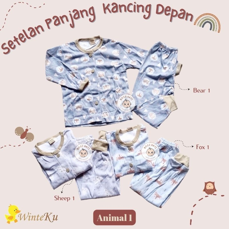 WINTEKU Setelan PANJANG Bayi Anak Kancing Depan (Baju Lengan Panjang + Celana Panjang)