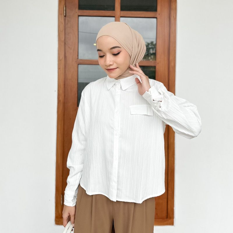 Zana Blouse Atasan Wanita Bahan Lady Crush Full Kancing Lengan Panjang Fashion Remaja Dewasa Kekinian