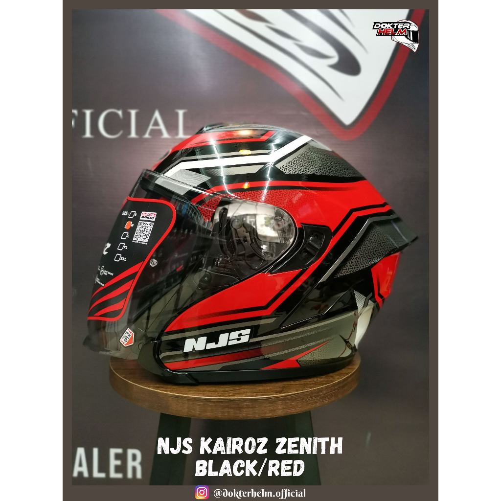 HELM NJS KAIROZ MOTIF ZENITH BLACK RED GLOSSY ORIGINAL SNI HELM NJS HALF FACE 2 KACA 2 VISOR