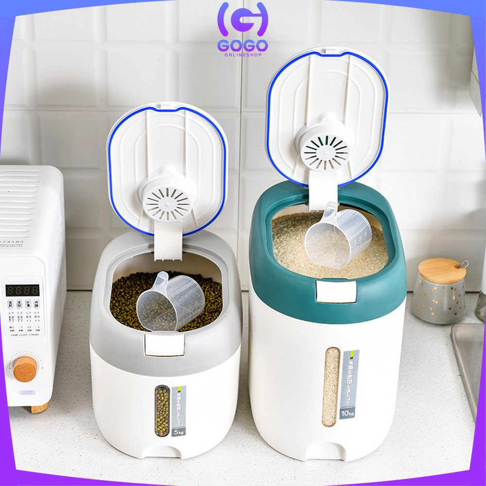 GOGO-C882 Dispenser Beras 5KG/10KG Free Gelas Takar Tempat Wadah Penyimpanan Beras Rice Bucket Anti Kutu / Rice Dispenser Kontainer Makanan Serbaguna