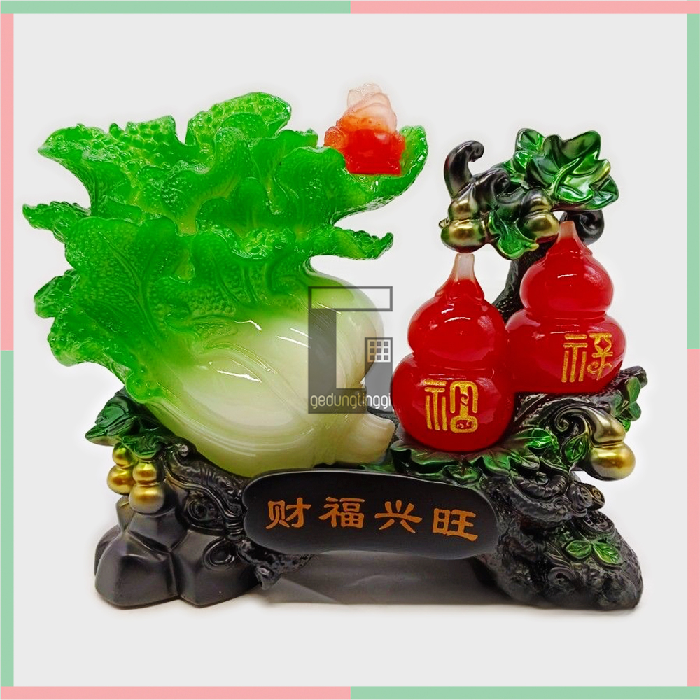 Pajangan Patung Hiasan Dekorasi Kado Hadiah Sawi Putih Baicai Baichai Bai Chai Bhaichai Fengshui Ratusan Hoki Rejeki Lucky Keberuntungan Ukuran Kecil Small Sedang Medium Besar Big Size Resin Kayu China Cina