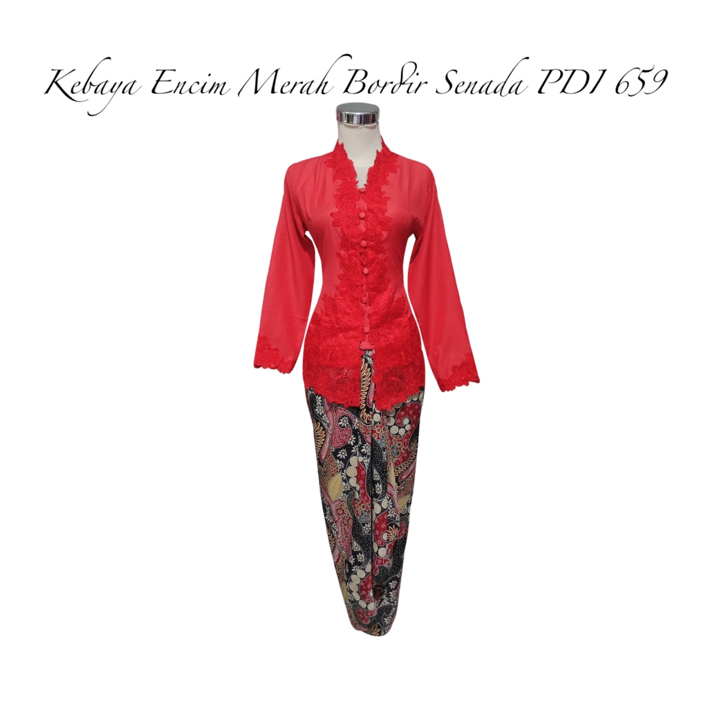 Kebaya Encim Merah Bordir Senada PDI 659