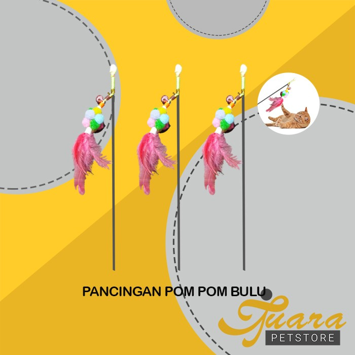 Mainan Hewan Kucing Pancingan Pom Pom Bulu Lonceng