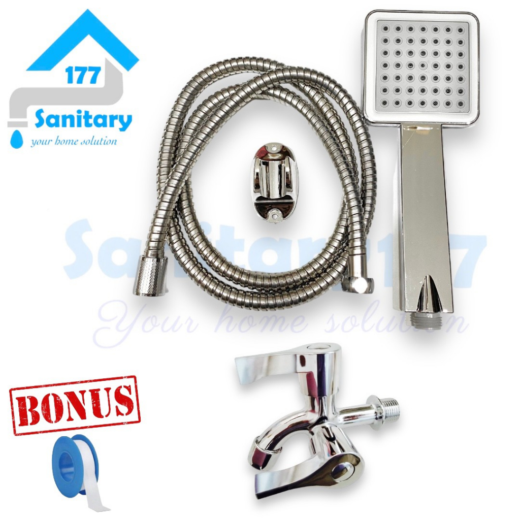 Paket HandShower Set Minimalis KOTAK murah 386 dan kran air cabang stainless - Hand Shower Mandi semprotan air