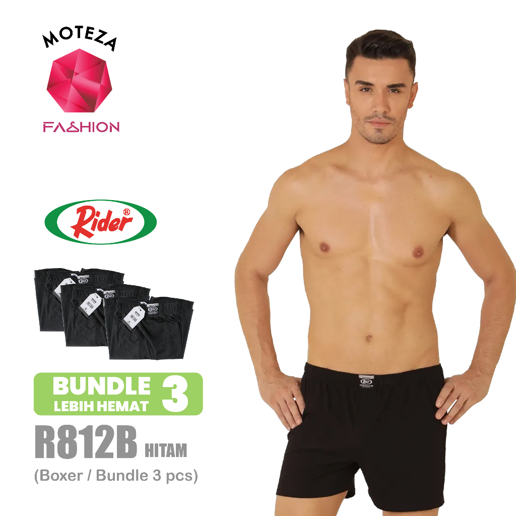 ISI 3 pcs- Celana Dalam Pria Boxer - RIDER Premium R 812 B - Hitam Abu