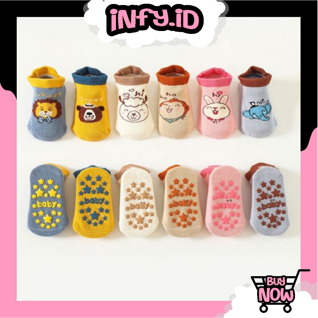 INFY - Kaos Kaki Anak Bayi Balita Animal Sock Anti Slip Unisex 0 3 tahun KK075