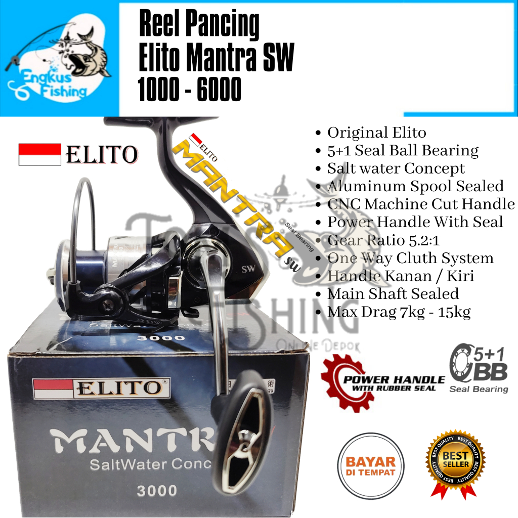 Reel Pancing Elito Mantra SW 1000 - 6000 (5+1 Seal Bearing) Salt Water Power Handle - Engkus Fishing