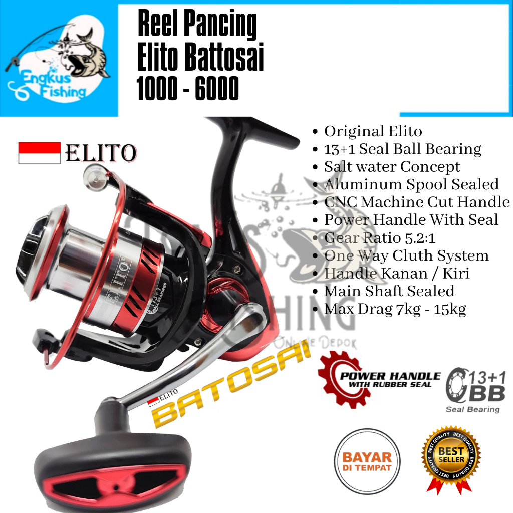 Reel Pancing Elito Battosai 1000 - 7000 (13+1 Seal Bearing) Salt Water Power Handle - Engkus Fishing