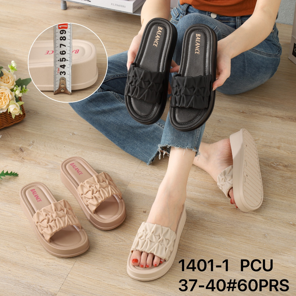 SANDAL WANITA IMPORT BAHAN KARET KOKOP WRINCKLE 1401 BLC