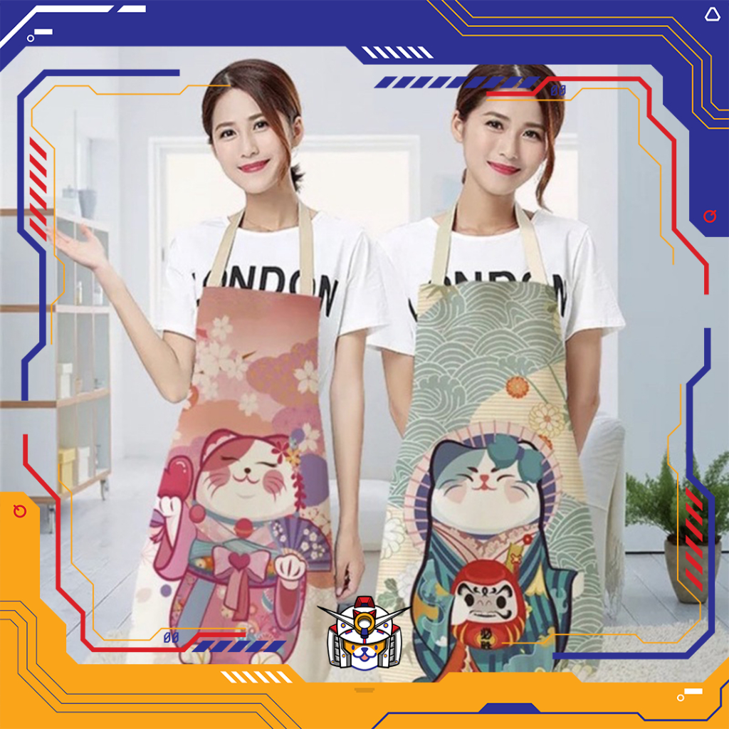 Apron celemek printing kanvas motif neko jepang