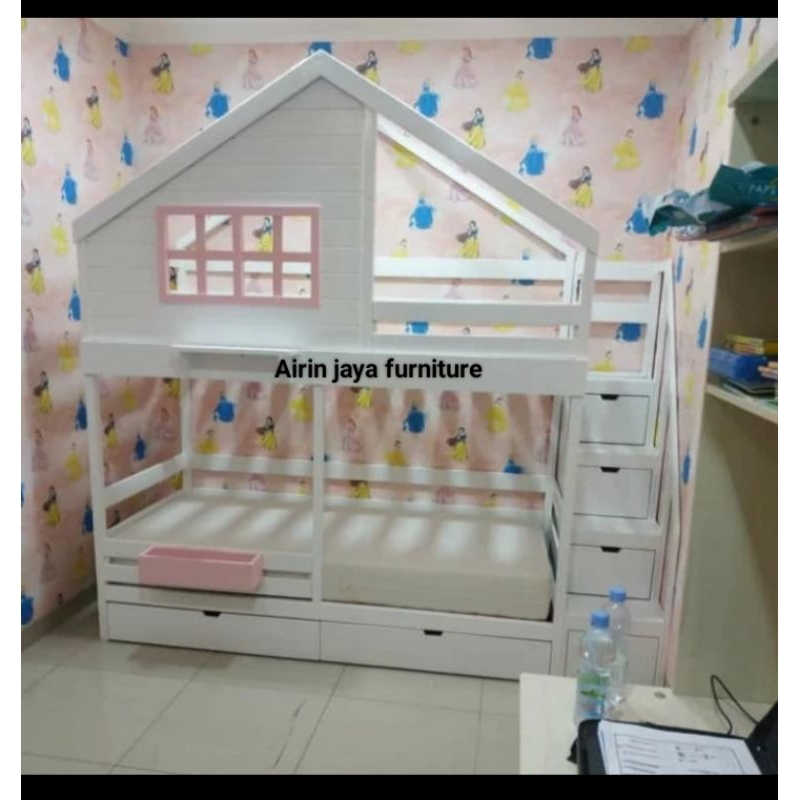tempat tidur anak tingkat tangga laci+2 laci bawah size 90x200