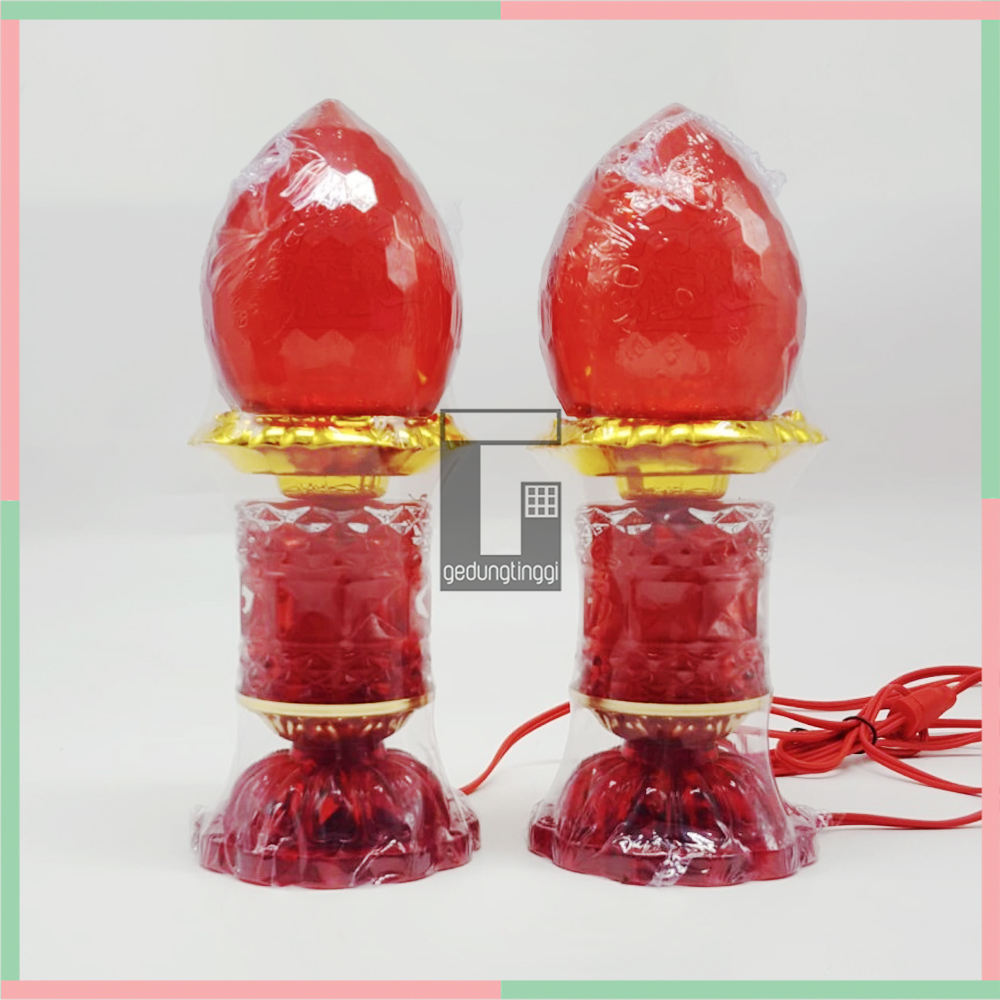 Bola Lampu Lilin Bohlam Led Cabe Lombok Merah Meja Altar Pelengkapan Sembahyang Sembayang Doa Baterai Batre Batrai Batrei Hemat Tenaga Energi Listrik Elektrik USB Charge Charger Power Bank Puja Suci Buddha Kuncup Bunga Teratai Lotus Sepasang 1 Set Pasang