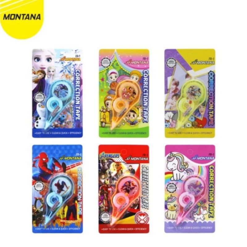 

Correction tape 12M x 5mm karakter anak/ Tip ex kertas 12M x 5mm montana FR-1 karakter / Pita koreksi 12M x 5mm