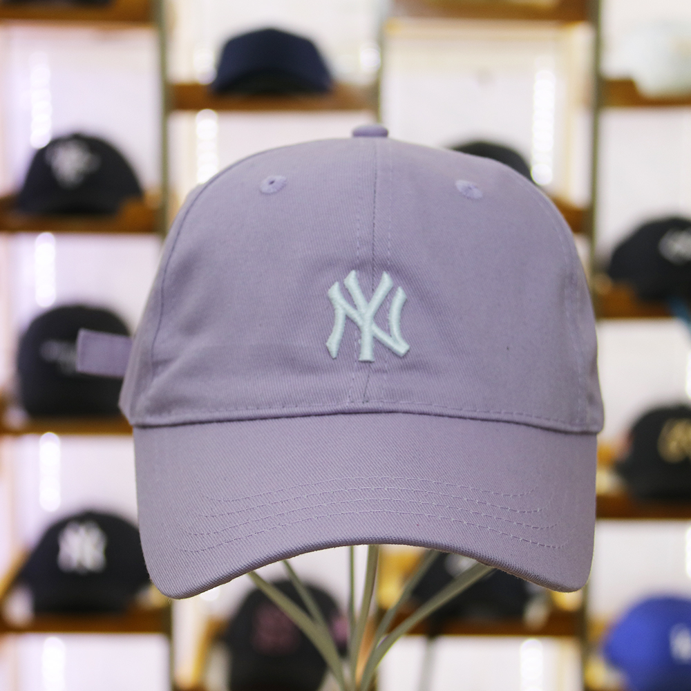 Topi MLB Korea NY New York Yankees Bordir Lilac Ungu White Small Logo Premium IMPORT